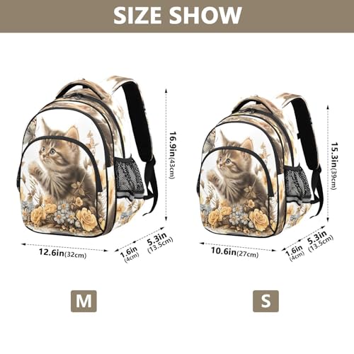 17 Inch Backpack for Kids, Cute Cat Flower Butterfly Ergonomic Backpack for Kids4