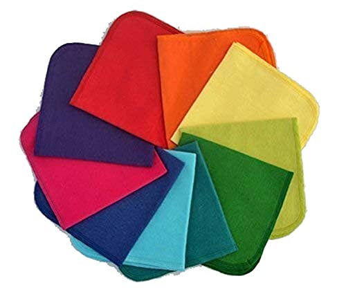 Gina's Soft Cloth Shop 1 Ply Solid Cotton Flannel 12x12 Inches Paperless Towels Set of 10 Rainbow Set
