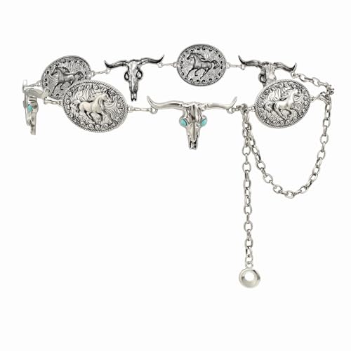 YooAi Western Metal Concho Belt for Women Cowgirl Chain Waist Belts for Dresses Jeans Country Concert Outfit Silver 145
