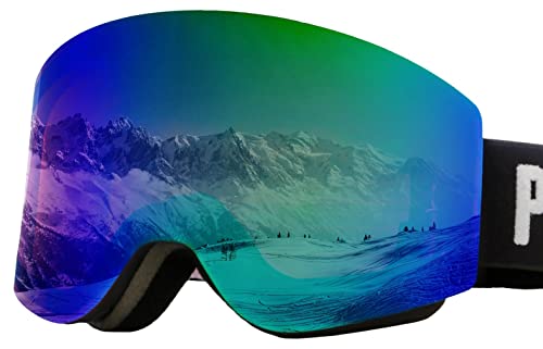 PONTAPES(ポンタペス) スノーボード ゴーグル メガネ対応 ビッグフレーム マグネット 着脱可能 ダブルレンズ PONG-912H BLK/GRN スキー スキー スノーゴーグル スノボ