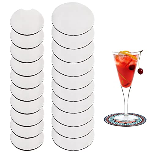 20 Pieces Sublimation Blank Coasters Sublimation Heat Press Cup Coasters Round Sublimation Coasters Car Cup Holder Coasters Neoprene Coaster Cup Mat for DIY Crafts Painting Project Car Accessories
