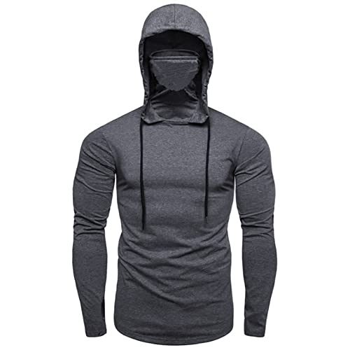Men's Turtleneck Mask T-Shirt with Hood Solid Color Long Sleeve Drawstring Hooded Sweatshirt Sportwear2