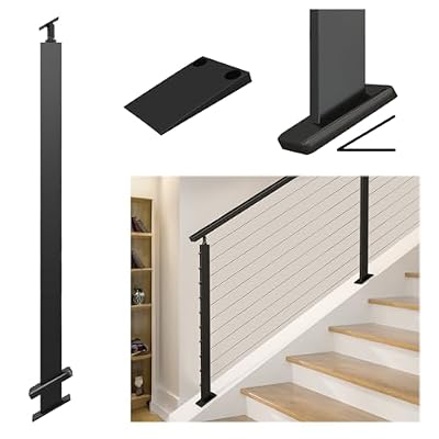 Muzata Cable Railing Post Slope Stair Angle Rectangle Weldless 36"x1”x2” Stainless Steel Black Powder Coated Pre-Drilled Posts PR11 BA4S