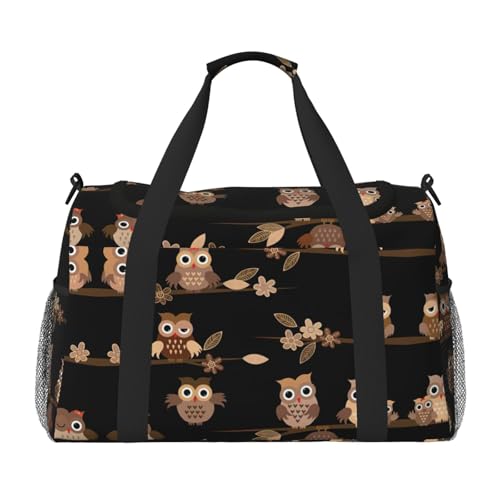 Sac de nuit marron à motif hibou pour vos weekends et séances de yoga