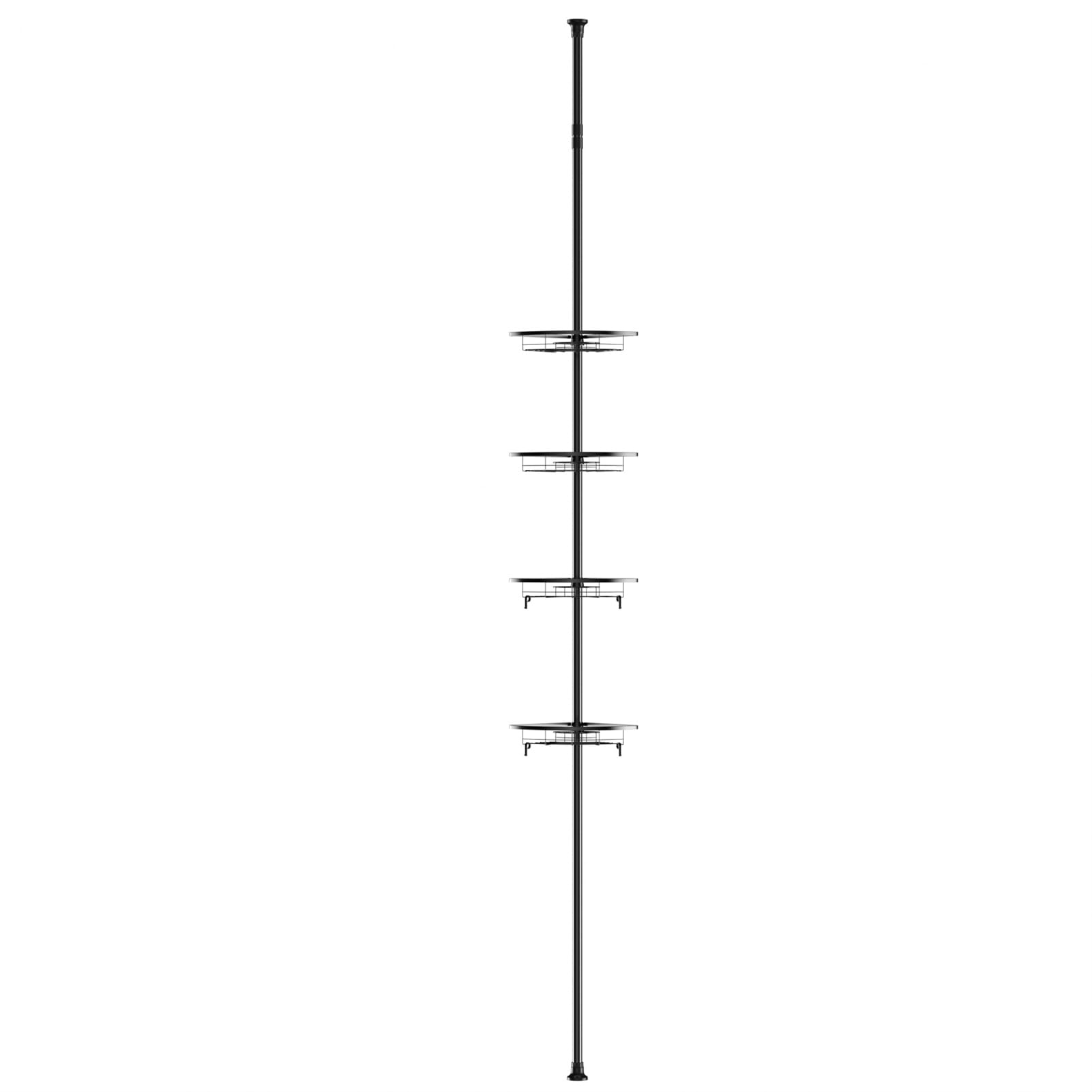 homewell Estante para ducha sin taladrar, altura ajustable, estante de ducha esquinero de acero inoxidable y placa de red, estantería de baño con 4 cestas y 4 ganchos móviles para toallas, organizador
