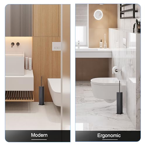 Image of BVL Toilet Brush and Holder Set Black Stainless Steel 304 Square Freestanding Toilet Brush for Bathroom
