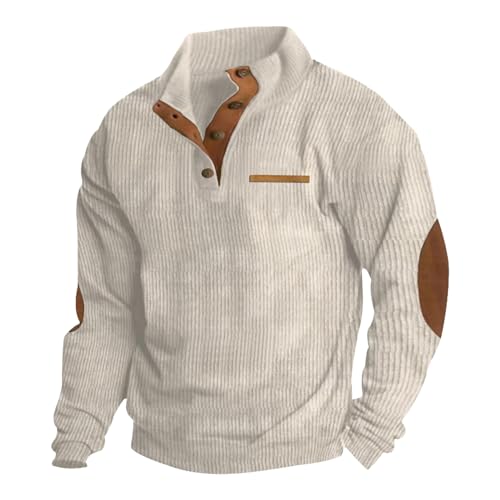 Men's Casual Corduroy Sweatshirt Long Sleeve Thermal Stand Collar Button Pullover Sweatshirts3