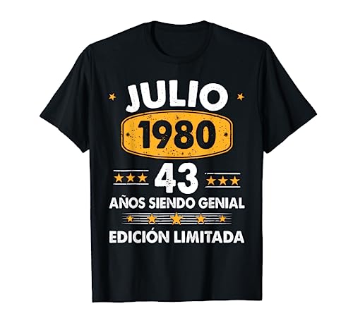 Hombre 43 Años Cumpleaños Regalo Hombre Julio 1980 Julio 43 Años Camiseta
