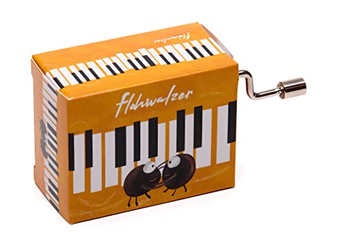 Spieluhr mit dem beliebten FLOHWALZER (Kurbelwerk, Mini-Drehorgel, Spieldose, Musik Box) schönes Geschenk im kunstvoll bedruckten Karton Cover