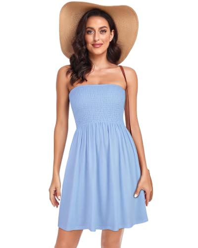 Image of Summer Dress for Women Beach Boho Strapless Cover Ups Off Shoulder Floral Sundresses
