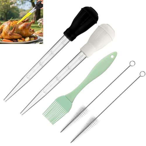 Acewen - Lot de 5 poires à dinde de 27,9 cm avec ampoule en silicone de qualité alimentaire, transparent, idéal pour rôtir des jus et des gouttes de beurre, brosses pour la cuisine, la pâtisserie, le barbecue