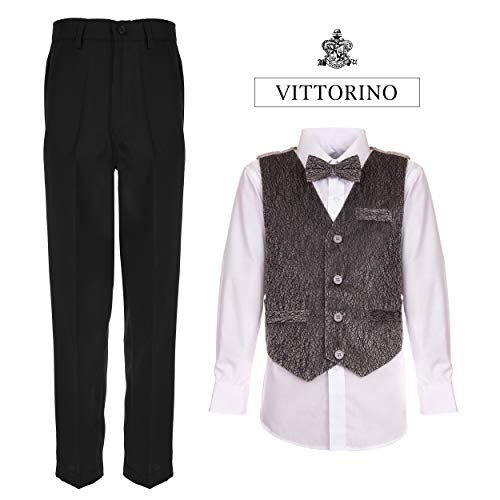 Image of Vittorino Boys 4 Piece Suit Set with Vest, Dress Shirt, Bow Tie, Pants & Pocket Square | Big & Little Kids Formal Apparel