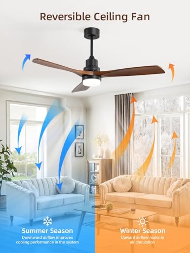 Image of Sofucor 52 Inch Wood Ceiling Fans with Lights and Remote, Indoor /Outdoor | Modern, 3 Blade, Quiet Reversible DC Motor, 3CCT Dimmable, 6 Speeds, Timer, Bedroom /Living Room /Farmhouse /Patio /Porch, Brown