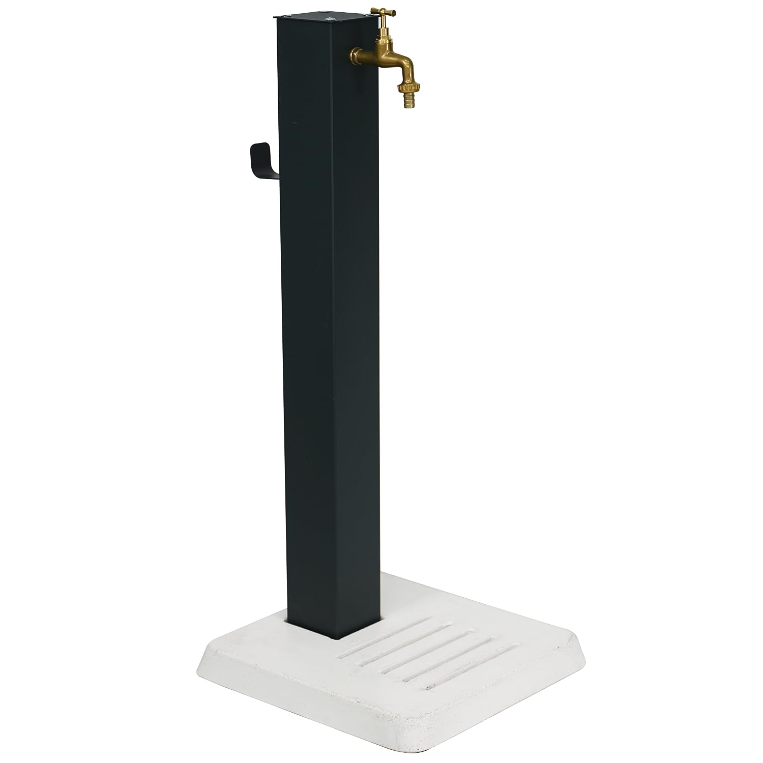 Fontana da Giardino Antracite con Base in Cemento, Fontana da Esterno in Acciaio Verniciato, Rubinetto in Ottone con Tubo Flessibile e Raccordo e portatubo, Fontanella per Esterni Made in Italy