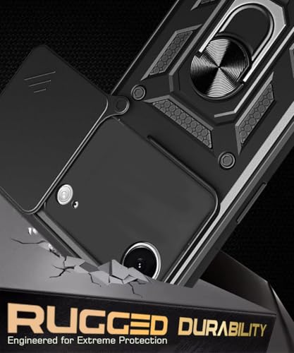 Image of WOW IMAGINE Tough Armor Bumper Mobile Back Case for iPhone 17 Air | Sliding Camera Shield Cover | Shock Proof 360 Protection | Hybrid PC + TPU | Ring Holder with Kickstand - Black
