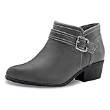 Athlefit Women's Chunky Low Heel Ankle Boots Classic Pointed Toe Side Zipper Grey Booties Size 8