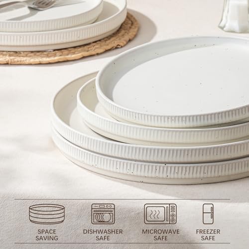 CULIVORA Salad Plates Ceramic Set 4 Piece – 8 Inch Plates for Salad Dessert Snacks, Microwave Safe, Scratch Resistant, Speckled White