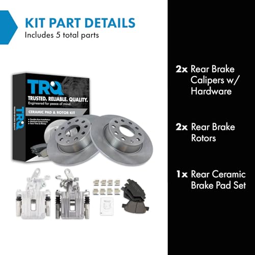 Image of TRQ Rear Brake Pad and Rotor Set Ceramic Solid Rotors Calipers