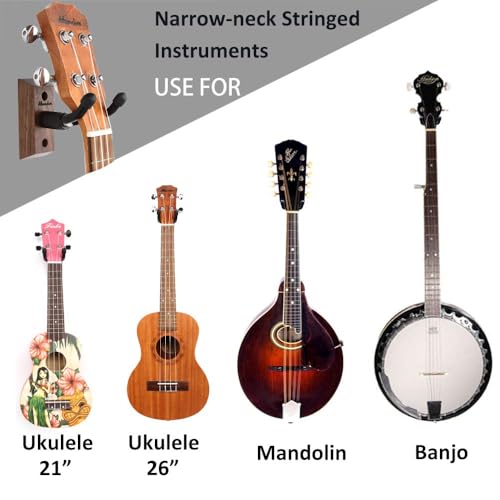 Image of Ukulele Wall Mount Hanger, Black Walnut Ukulele Hanger Holder for Wall Fits Ukulele /Mandolin /Banjo, Ukulele Hanger Display for Concert, Home, Studio, Exhibition (Blackwood)