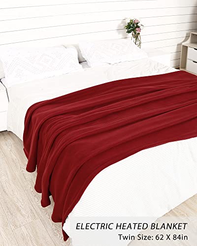 Heated Blanket 62 X 84 Inches Double Sided Soft Fleece Electric Blanket Twin Size Machine Washable Fast Heating With 4 Heating Levels & 10 Hours Auto Off, Home Office Use, Red #TOP3