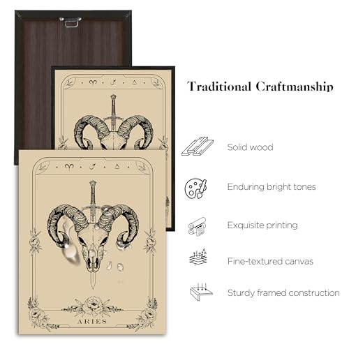 SERIMINO Witchy Framed Wall Art, Aries Tarot Canvas Prints Paintings, Horoscope Dark Academia Home Decor Aesthetic, 16x24inch Gothic Wall Decor for Room