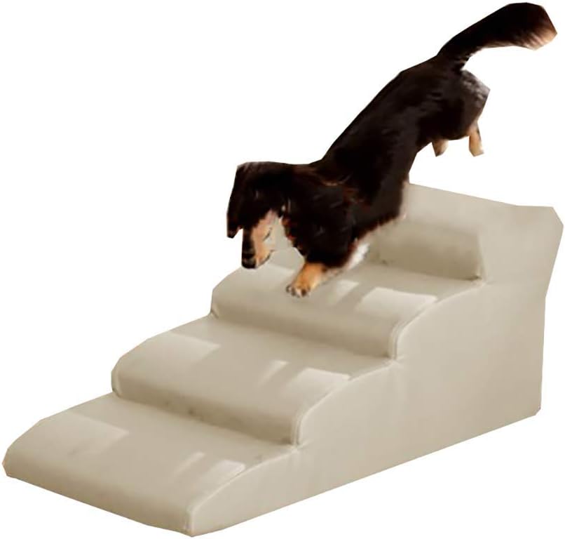Small Old Animal Stairs 4 Steps Dog Ramp Non-Slip Leather Multi-Color Optional Stairs Steps (Off White)