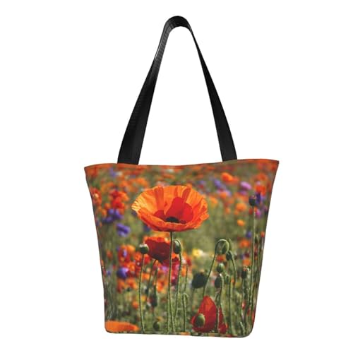 HUIopq Sac fourre-tout léger d'été avec bandoulière réglable et imprimé coquelicot