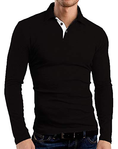 KUYIGO Men's Long Sleeve Polo Shirts Casual Slim Fit Basic Designed Cotton Shirt Tops3