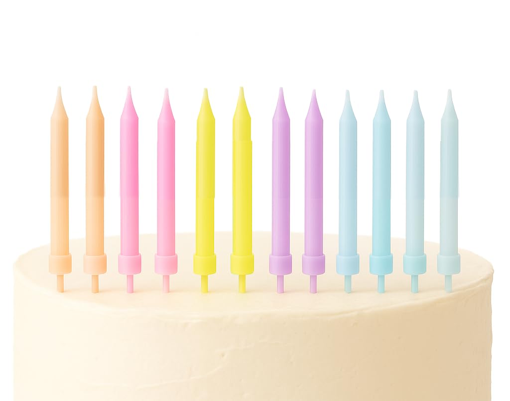 Storm&Lighthouse Pastels 12 Pastel Birthday Candles With Holders Vibrant Assorted Colors Celebration Candles For Birthday Cakes Wedding Party And Anniversary Decorations
