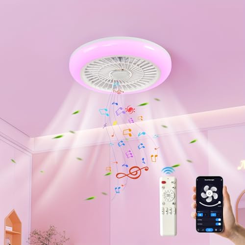 Ru Rao RGB Ceiling Fans with Light,17.71inch Low Profile Ceiling Fan with Light, Modern Flush Mount...