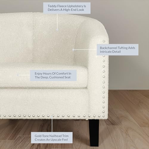 Image of BELLEZE Accent Barrel Chairs Set of 2, Modern Tub Club Chairs Upholstered Armchairs for Living Room, Accent Chairs with Silver Nail Head Trim Black Legs - Kyara (White /Polyester)