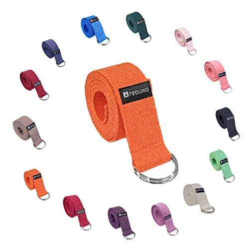 Rebuwo Yoga Belt Orange Yoga Strap With Extra Safe D-Ring Buckle, Durable And Soft Cotton Texture Daily Stretching, Physical Therapy, Fitness, Yoga, Pilates #TOP3
