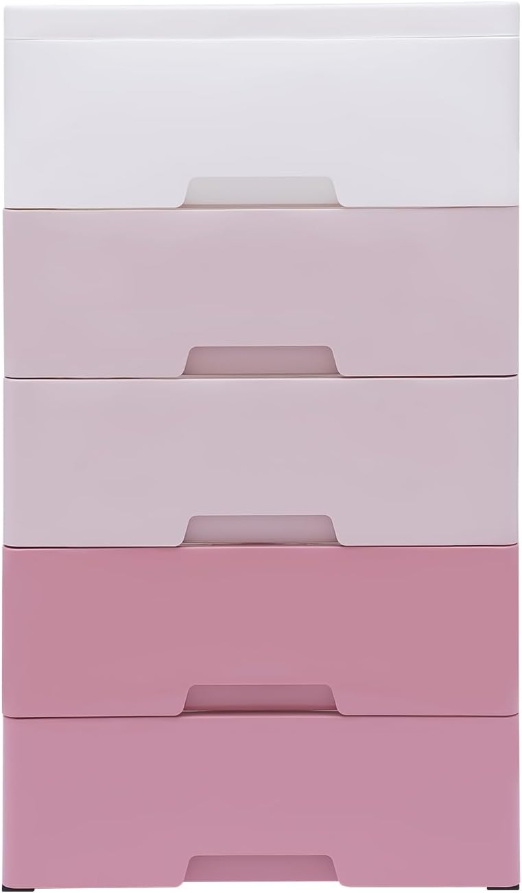 Plastic Drawers Storage Cart Mobile Cabinet with Casters, Tall Dressers Gradient Pink Stackable Vertical Storage, Large Containers Organizer Unit
