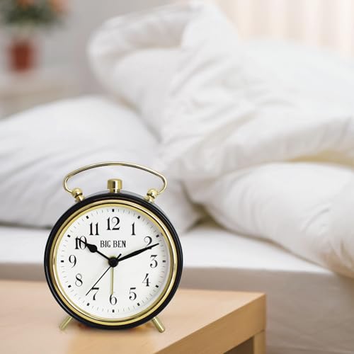 Image of Westclox Big Ben Classic Battery Operated Alarm Clock with Luminous Hands Large Easy Read Dial Loud Alarm Vintage Metal Case Glass Lens Black Gold Trim