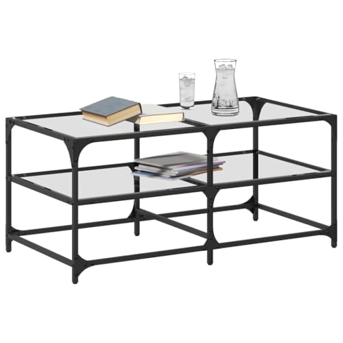 Table Basse with Plateau en Verre Transparent, Design Moderne, Grand Espace de Rangement, Coffee Table, Tables de Salon, pour Salon, Verre Transparent, 98.5 x 50 x 45 cm – Image 5