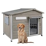 Large Outdoor Dog House Waterproof for Small to Large Sized Dogs with Anti-Chewing Iron Frame, Window, Raised Feet, Weatherproof Indoor Outside Kennel Puppy Shelter (40" L*26.4" W*33.5" H)
