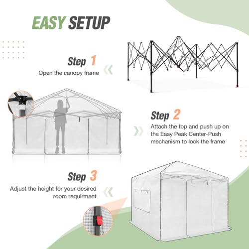 Image of EAGLE PEAK 10x10 Easy Setup Pop Up Greenhouse, Clear /White