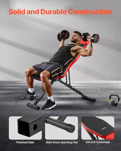 VEVOR Hantelbank verstellbare Brauchtrainer für Ganzkörpertraining (300 kg belastbar), Sit-up-Trainingsbank Fitness Bank Flachbank mit erweitertem Kopf-/Nackenschutz und schnellem Zusammenklappen – Bild 6