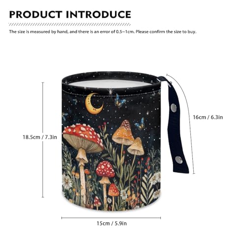 Image of Moon Mushroom Car Trash Storage Box Collapsible Small Car Waste Basket Bin Compact Universal Strap Attach to Auto Garbage Holder Travel Accessories