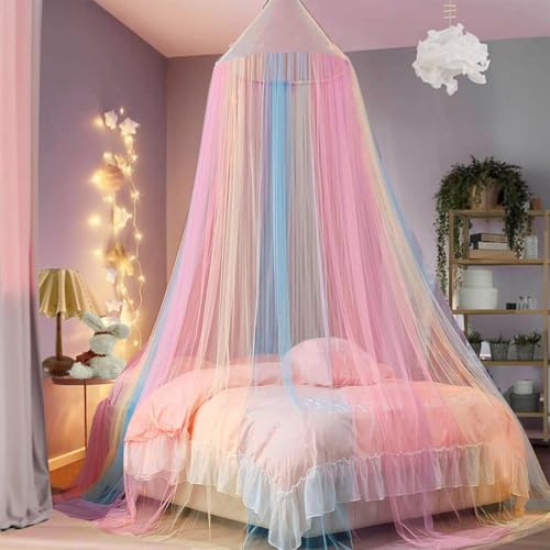 UZSUZZ Mosquitera para Cama Mosquitera Cama Toldo de Cama arcoíris Arco Iris Mosquitera Viaje mosquitera para Cama Infantil para Viajar y en Casa Interior Al Aire Libre.