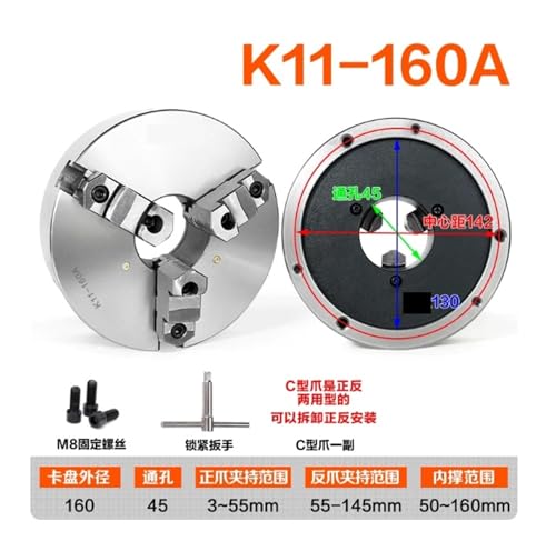 Mandrin de tour auto-centrant K11-160A à 3 mâchoires et poignée ajustable - 3