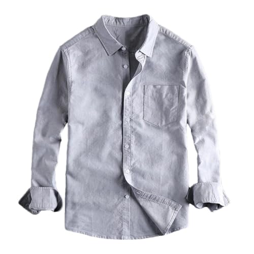 Men Plain Long Sleeve Button Down Shirt Jacket Classic Slim Fit Work Shirt Jackets Spring-Fall Clothing