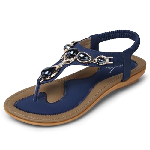 Image of SHIBEVER Flat Sandals for Women Dressy: Summer Comfortable Dress Thong Flats Sandal