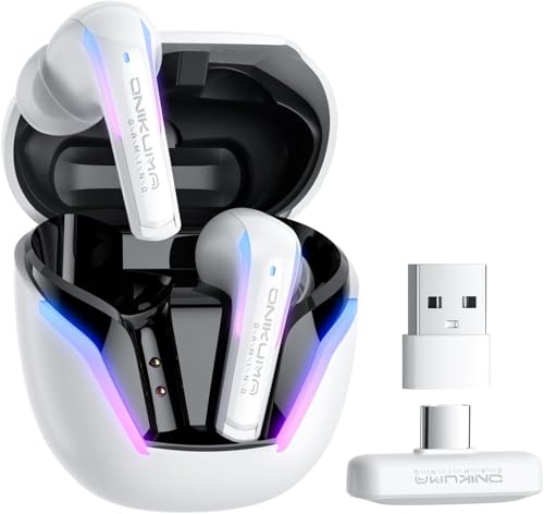 Image of Wireless Gaming Earbuds 20ms Ultra-Low Latency, Dual-Mode 2.4GHz + BT5.3 with ENC Mic, USB-C Dongle for PS5 /PS4, 3 /3S /2, Steam Deck, PC /Mobile-White