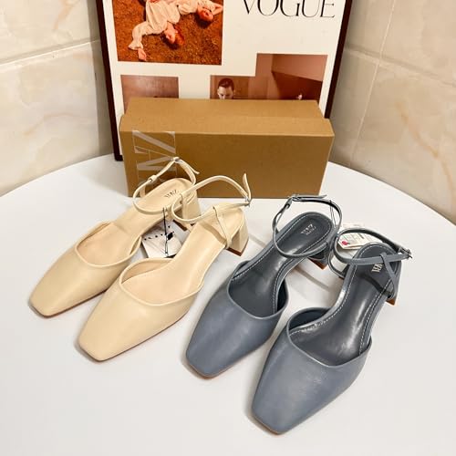 Womens Square Toe Slingback Matte Leather Chunky Low Heel Pumps Shoes 1.5 Inch Low Heels Closed Heel Wedding2