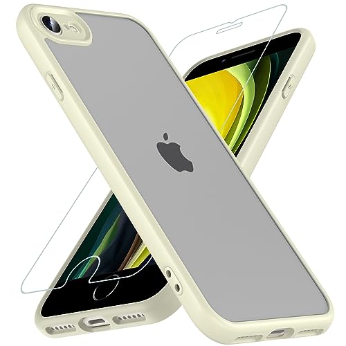 OWKEY Hülle für iPhone SE 2020/iPhone SE 2022 (iPhone SE 2/3), iPhone 8/iPhone 7 Hülle mit [1 * 9H Schutzglas] Schutzhülle, Silikon Matte Dünne Case Handyhülle für iPhone 8/7 (Weiß)