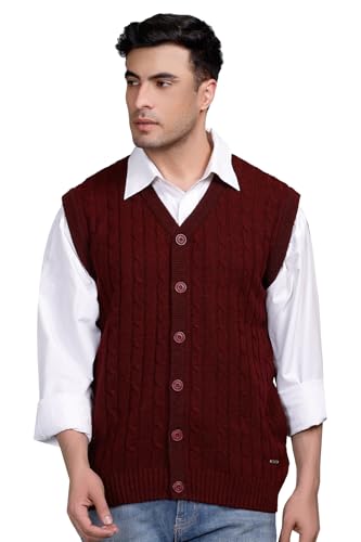 Image of V Neck Cardigans for Men - Woolen Sleeveless Sweater for Man Winter Wear