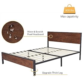 SHA CERLIN Queen Bed Frame with Headboard, Heavy Duty Platform Bed with Under-Bed Storage, Solid Wood Slats & Metal… 41LKzryWNrL. SS280
