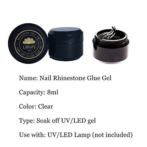 Libiuty 2Pcs 8Ml Nail Art Rhinestone Glue Gel Rhinestone Adhesive With Tweezer For Gem Stones + Dual-Ended Dotting Brush Pen +3Pcs Nail Art Brush Set #TOP1