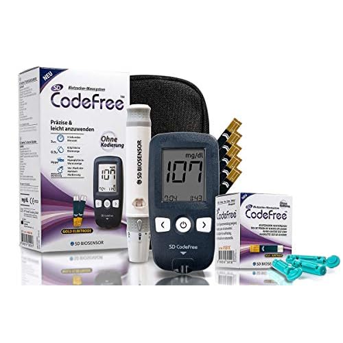 Vorteilspack - SD CodeFree Blutzuckermessgerät Set Starterkit + 50 Blutzuckerteststreifen + 100 Blutlanzetten - Sparpackung zur Diabetes-Kontrolle bei Blutzucker (Zucker-Krankheit)